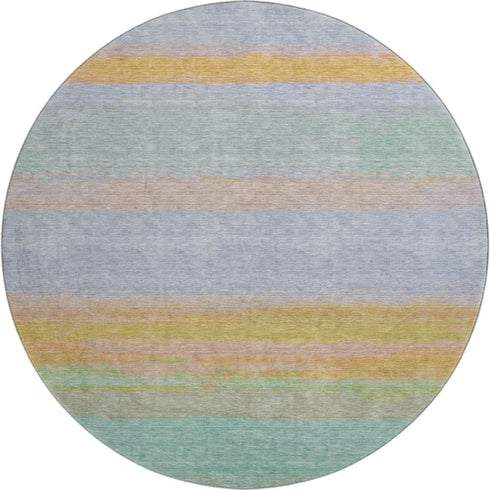 8' X 8' Lavender Orange And Teal Striped Washable Round Rug With UV Protection