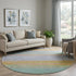 8' X 8' Lavender Orange And Teal Striped Washable Round Rug With UV Protection
