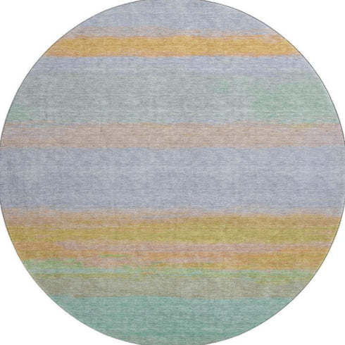 8' X 8' Lavender Orange And Teal Striped Washable Round Rug With UV Protection
