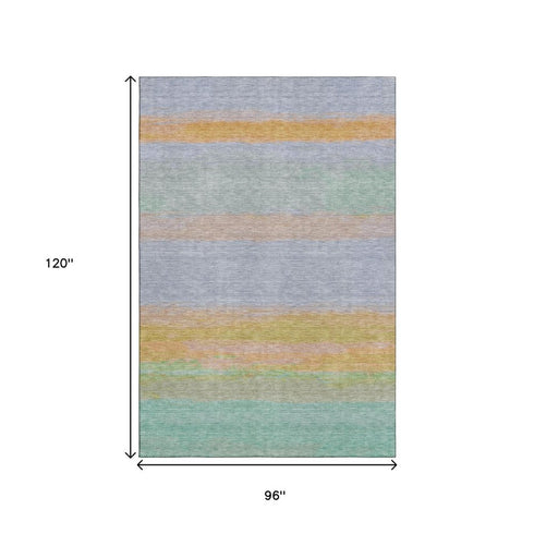 8' Lavender Orange And Teal Striped Washable Area Rug With UV Protection