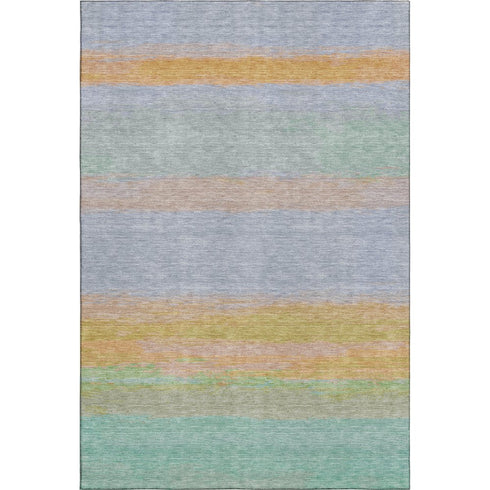 8' Lavender Orange And Teal Striped Washable Area Rug With UV Protection