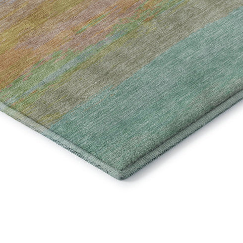 8' Lavender Orange And Teal Striped Washable Area Rug With UV Protection