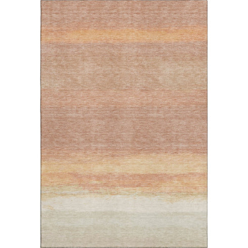 8' Salmon And Ivory Striped Washable Area Rug With UV Protection