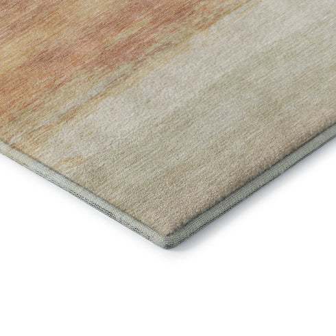 8' Salmon And Ivory Striped Washable Area Rug With UV Protection
