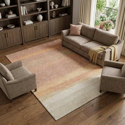 8' Salmon And Ivory Striped Washable Area Rug With UV Protection