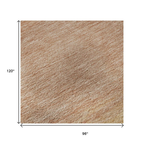 8' Salmon And Ivory Striped Washable Area Rug With UV Protection