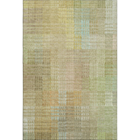 5' X 8' Beige Blue And Khaki Geometric Washable Area Rug With UV Protection
