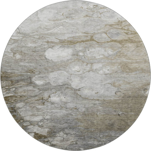 8' X 8' Taupe Ivory And Gray Abstract Washable Round Rug With UV Protection
