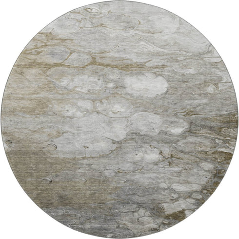 8' X 8' Taupe Ivory And Gray Abstract Washable Round Rug With UV Protection