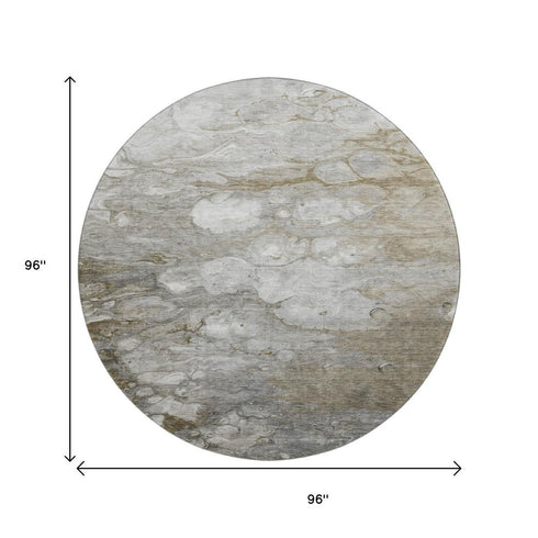 8' X 8' Taupe Ivory And Gray Abstract Washable Round Rug With UV Protection