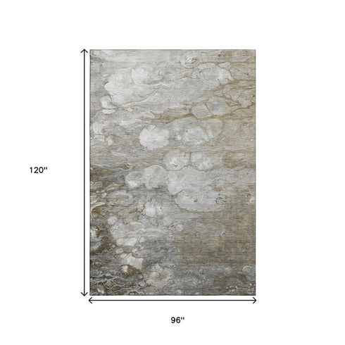 8' Taupe Ivory And Gray Abstract Washable Area Rug With UV Protection