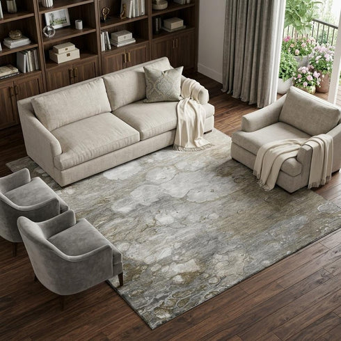 8' Taupe Ivory And Gray Abstract Washable Area Rug With UV Protection