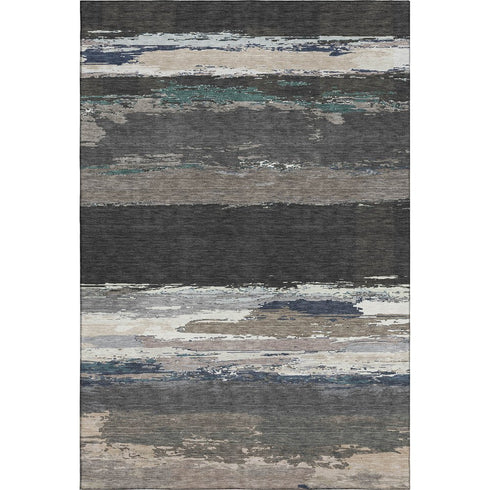 5' X 8' Black Beige And Blue Abstract Washable Area Rug With UV Protection