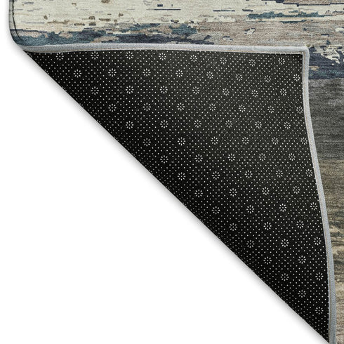 5' X 8' Black Beige And Blue Abstract Washable Area Rug With UV Protection