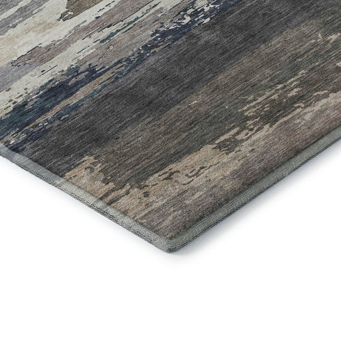 5' X 8' Black Beige And Blue Abstract Washable Area Rug With UV Protection