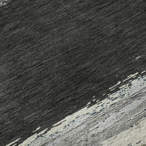 5' X 8' Black Beige And Blue Abstract Washable Area Rug With UV Protection