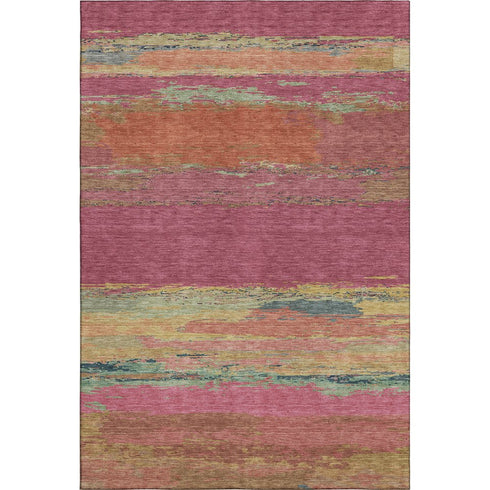 5' X 8' Blush Orange And Teal Abstract Washable Area Rug With UV Protection
