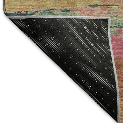 5' X 8' Blush Orange And Teal Abstract Washable Area Rug With UV Protection