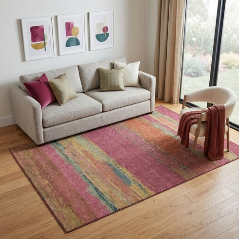 5' X 8' Blush Orange And Teal Abstract Washable Area Rug With UV Protection