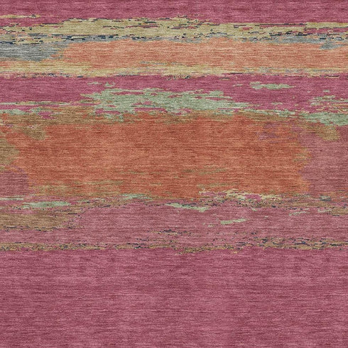 5' X 8' Blush Orange And Teal Abstract Washable Area Rug With UV Protection