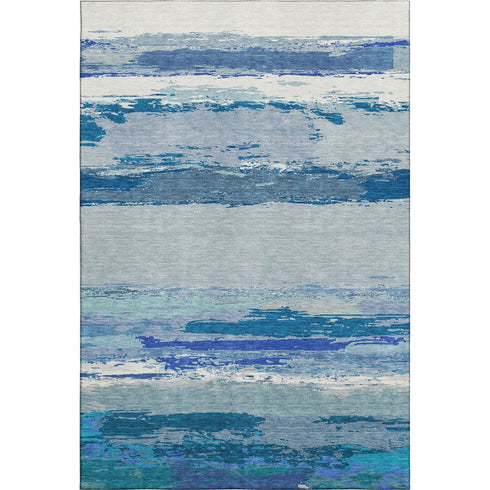 5' X 8' Blue And Ivory Abstract Washable Area Rug With UV Protection