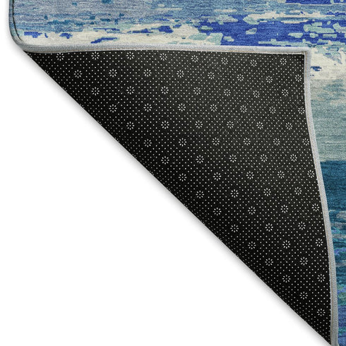 5' X 8' Blue And Ivory Abstract Washable Area Rug With UV Protection