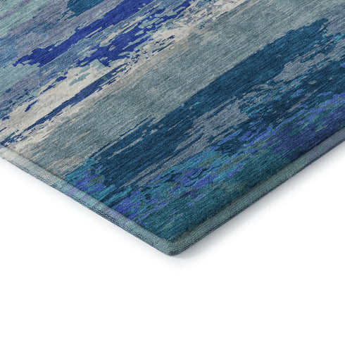 5' X 8' Blue And Ivory Abstract Washable Area Rug With UV Protection