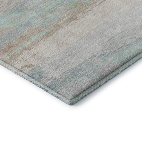 8' X 8' Ivory Mint Green And Teal Abstract Washable Round Rug With UV Protection