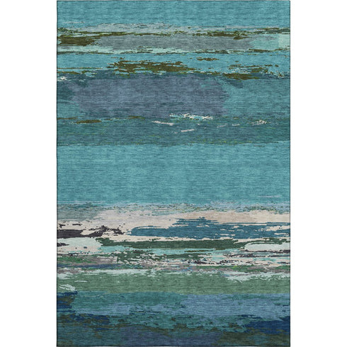 9' X 12' Teal Green And Ivory Abstract Washable Area Rug With UV Protection