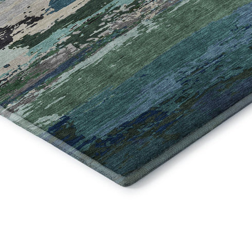 9' X 12' Teal Green And Ivory Abstract Washable Area Rug With UV Protection