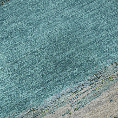 9' X 12' Teal Green And Ivory Abstract Washable Area Rug With UV Protection