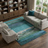 9' X 12' Teal Green And Ivory Abstract Washable Area Rug With UV Protection