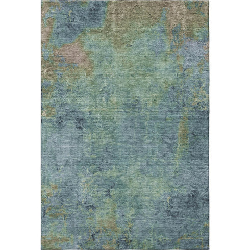 5' X 8' Blue Green And Beige Abstract Washable Area Rug With UV Protection