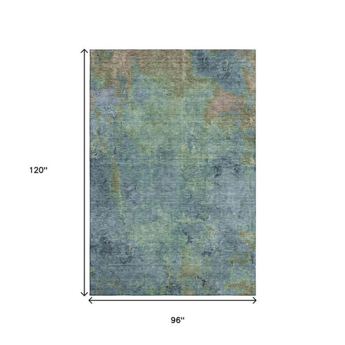 8' Blue Green And Beige Abstract Washable Area Rug With UV Protection