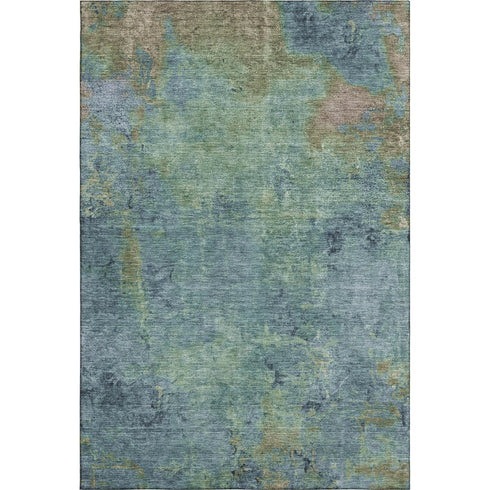 8' Blue Green And Beige Abstract Washable Area Rug With UV Protection