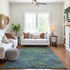 8' Blue Green And Beige Abstract Washable Area Rug With UV Protection
