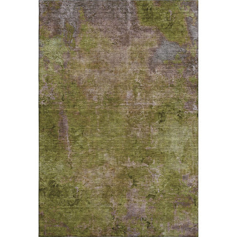 5' X 8' Green Brown And Beige Abstract Washable Area Rug With UV Protection
