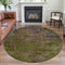 8' X 8' Green Brown And Beige Abstract Washable Round Rug With UV Protection