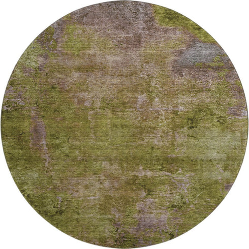 8' X 8' Green Brown And Beige Abstract Washable Round Rug With UV Protection