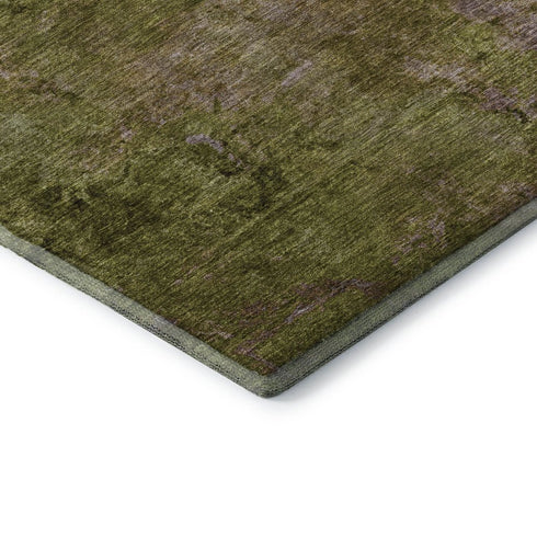 8' X 8' Green Brown And Beige Abstract Washable Round Rug With UV Protection