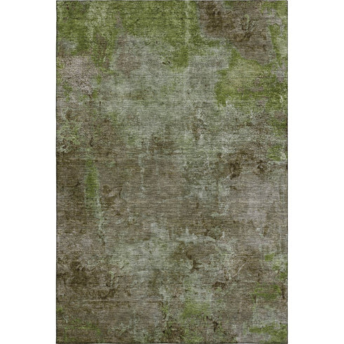 5' X 8' Coffee Green And Taupe Abstract Washable Area Rug With UV Protection