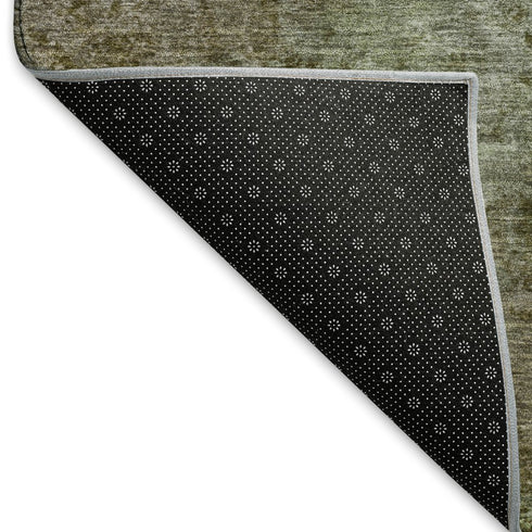 5' X 8' Coffee Green And Taupe Abstract Washable Area Rug With UV Protection