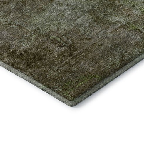 5' X 8' Coffee Green And Taupe Abstract Washable Area Rug With UV Protection
