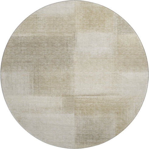 8' X 8' Taupe And Ivory Geometric Washable Round Rug With UV Protection