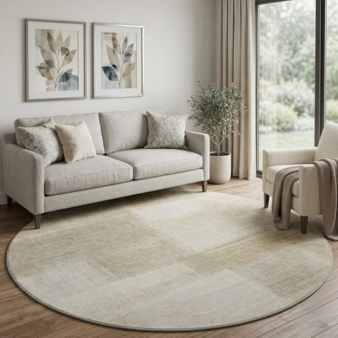 8' X 8' Taupe And Ivory Geometric Washable Round Rug With UV Protection