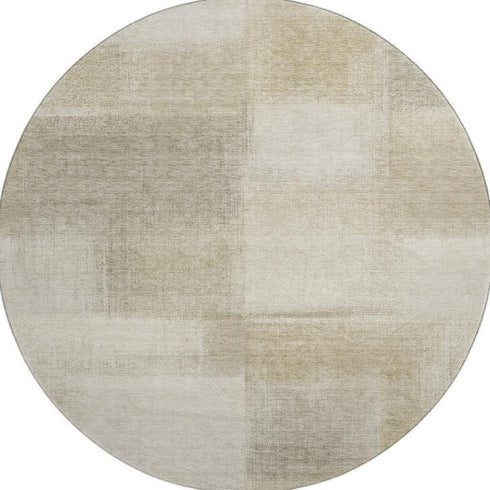8' X 8' Taupe And Ivory Geometric Washable Round Rug With UV Protection