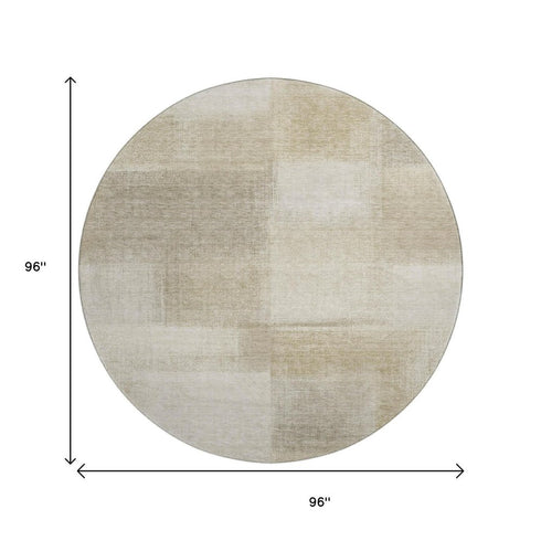 8' X 8' Taupe And Ivory Geometric Washable Round Rug With UV Protection