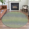 8' X 8' Artichoke Green And Gray Striped Washable Round Rug With UV Protection