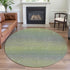 8' X 8' Artichoke Green And Gray Striped Washable Round Rug With UV Protection