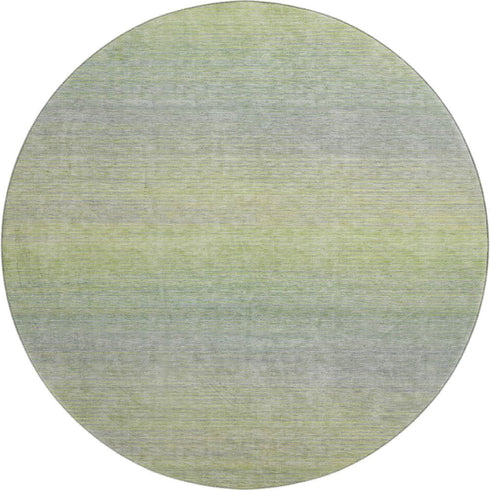 8' X 8' Artichoke Green And Gray Striped Washable Round Rug With UV Protection